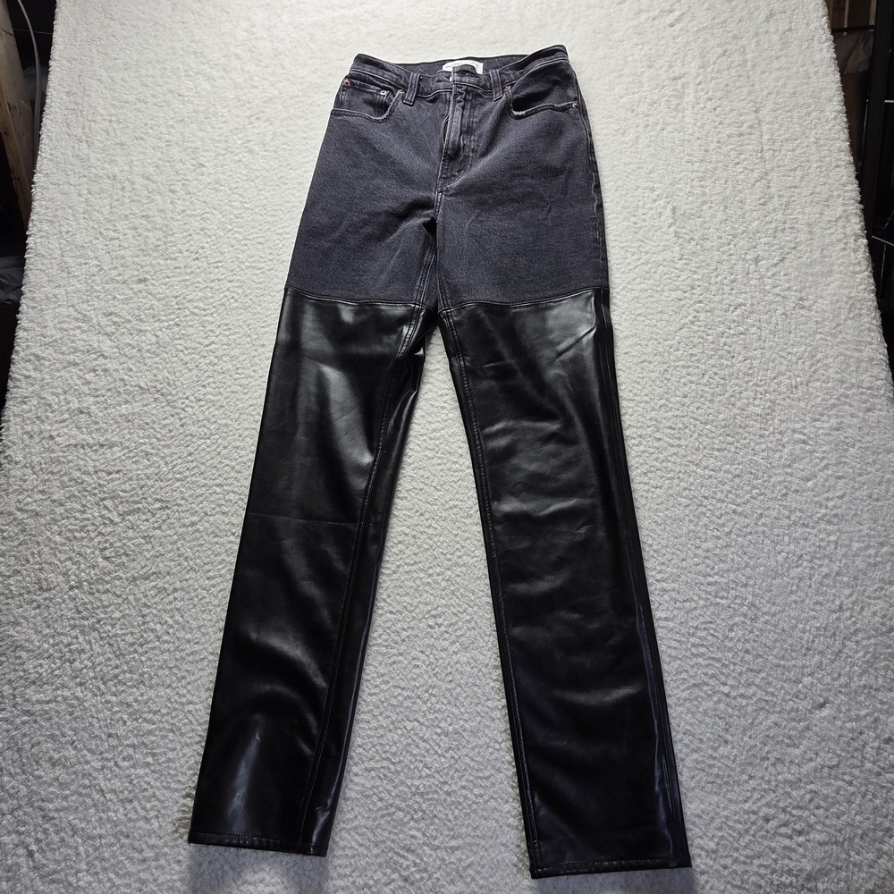 Abercrombie & Fitch 90s Straight Jeans Womens 26 Charcoal Wash Faux Leather